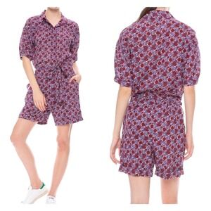 XIRENA Romper Women Small Red Blue Floral Cotton Belted‎ Grady NWT Boho Luxury